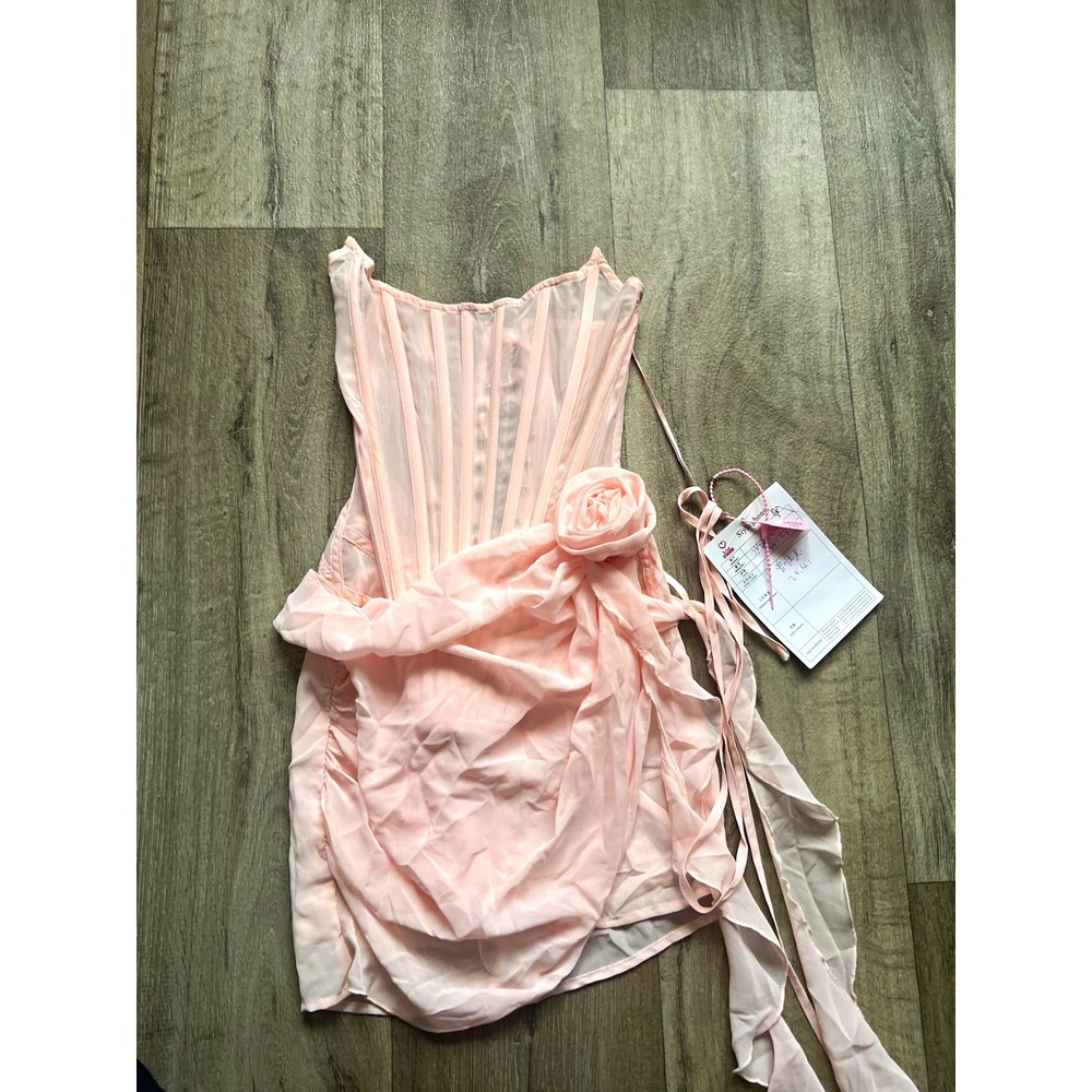 New Pink Corset Mini Dress Asymmetric Drape Ruched Bodice Heiress BH Style M